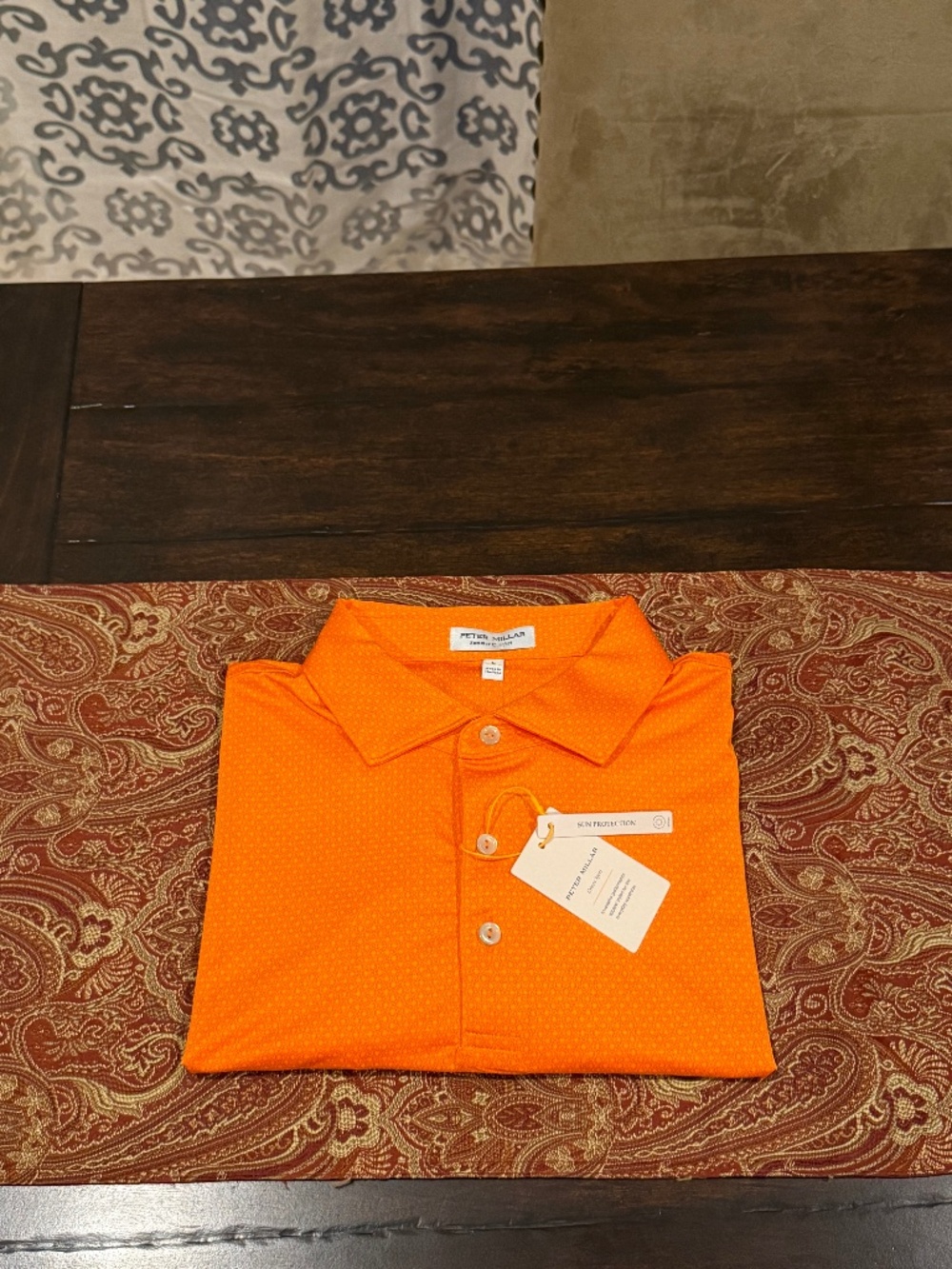 Peter Millar Men's Large Orange Tesseract Performance Jersey Polo MSRP $145